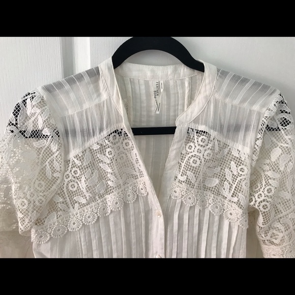 Anthropologie feather bone white lace shirt size xsmall - Picture 4 of 8